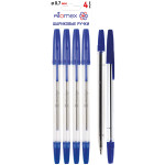 Набор ручек шариковых "Attomex" 4 шт (4 син) d=0,7 мм, прозрачный корпус, сменный стержень, в пластиковом блистере