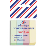 Набор самоклеящихся этикеток-закладок "Attomex" бумажные 50x12 мм, 4x80 листов, 4 пастельных цвета, в пластиковом пакете с европодвесом