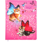 Дневник "Attomex. Fairy cats" универсальный блок, офсет 1 краска, белая бумага 80 г/м², твердая обложка из искусственной кожи с поролоном, цветная печать, отстрочка, цветной форзац, 1 ляссе