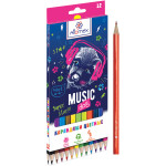 Карандаши цветные "Attomex. Music Dog" 12 цветов, М, диаметр грифеля 2,65 мм, шестигранные, в картонной коробке