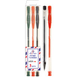 Набор ручек гелевых "Attomex" 03 стандартных цвета, d=0,5 мм, прозрачный корпус с металлическим наконечником, сменный стержень, в пластиковом блистере