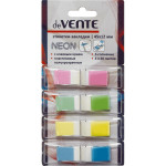 Набор самоклеящихся этикеток-закладок "deVENTE" пластиковые полупрозрачные, в индивидуальном диспенсере Z-сложение, 45x12 мм, 4x50 листов, 4 неоновых цвета, в картонном блистере
