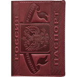 Обложка для паспорта "Attomex" 9,7x14 см натуральная кожа, тиснение герб РФ, красная
